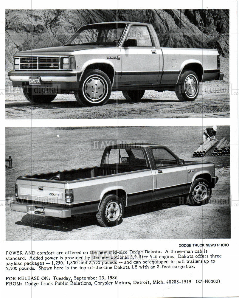 1986 Press Photo Dodge Dakota Trucks - Historic Images