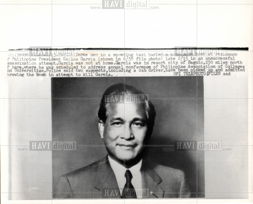 1961 Press Photo Carlos Gracia Philippine President - Historic Images