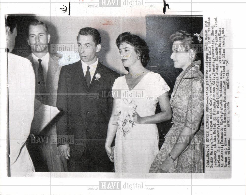 1956 Press Photo Ruth Roman Buddy Moss wedding ceremony - Historic Images