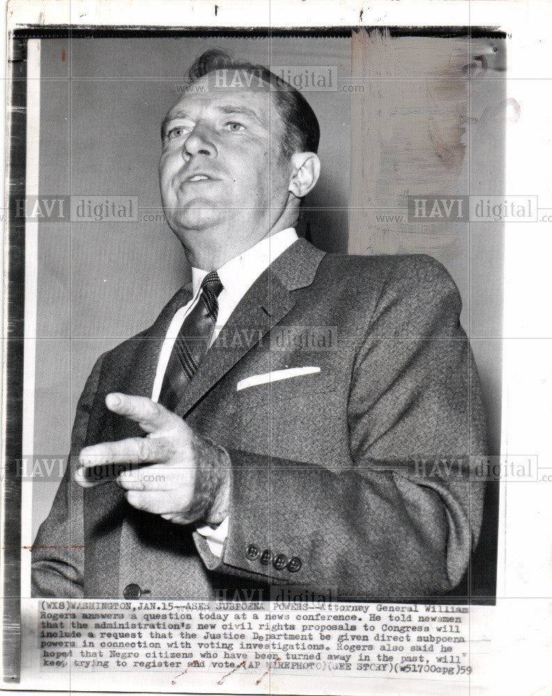 1959 Press Photo U.S. Attorney General William Rogers - Historic Images