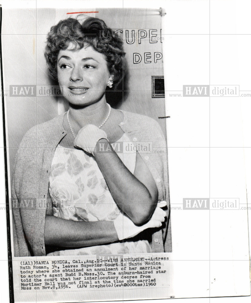 1960 Press Photo Actress Ruth Roman obtained annulment - Historic Images