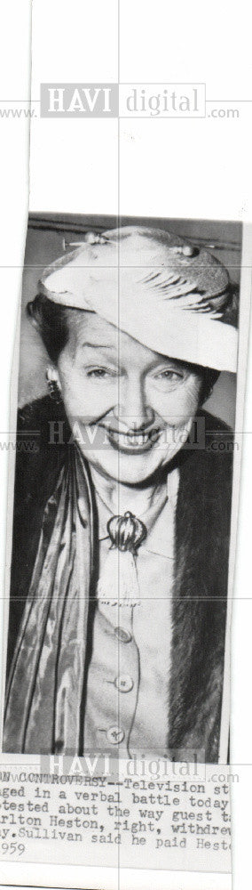 1959 Press Photo Helda Hopper, Hat, Actress - Historic Images