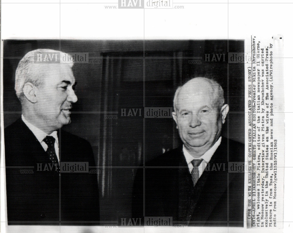 1963 Press Photo Nikita Khrushchev  Italo Pietra giorno - Historic Images