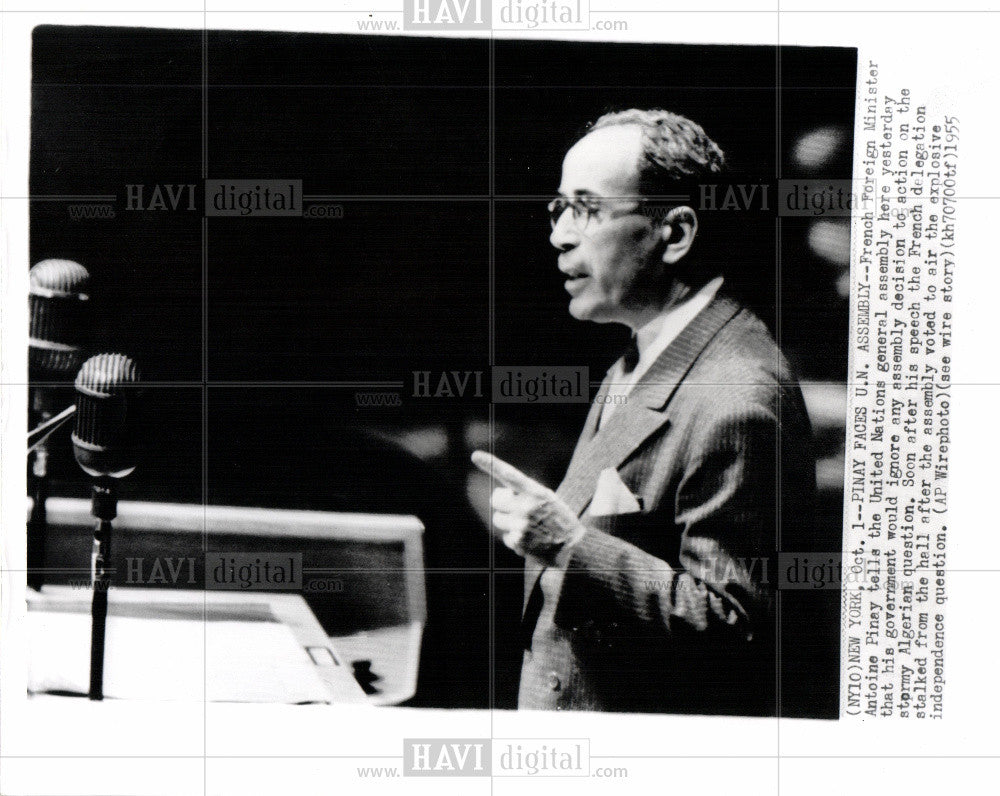 1955 Press Photo Foreign Minister Antoine Pinay UN - Historic Images