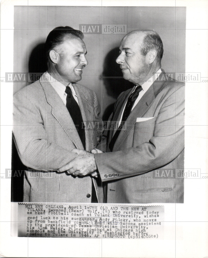 1954 Press Photo Raymond Wolf Andy Pilney Tulane coach - Historic Images