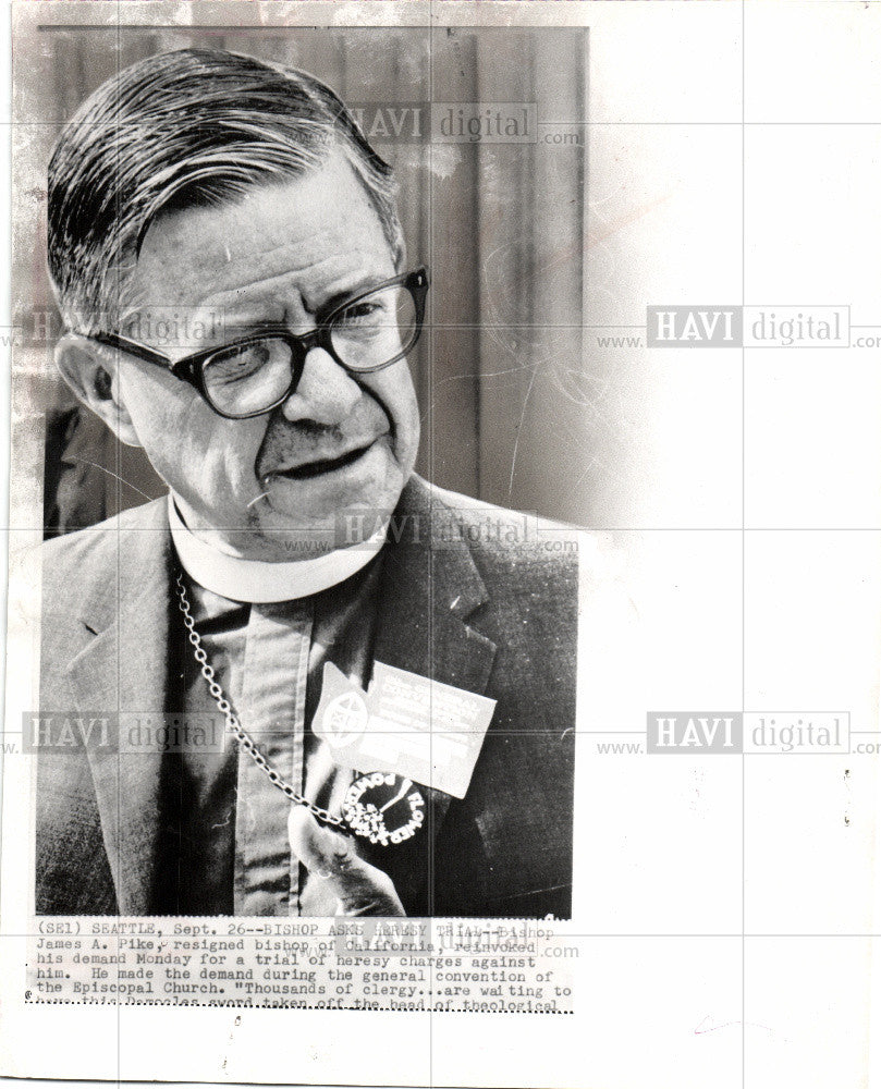 1967 Press Photo James A. Pike Episcopal bishop writer - Historic Images