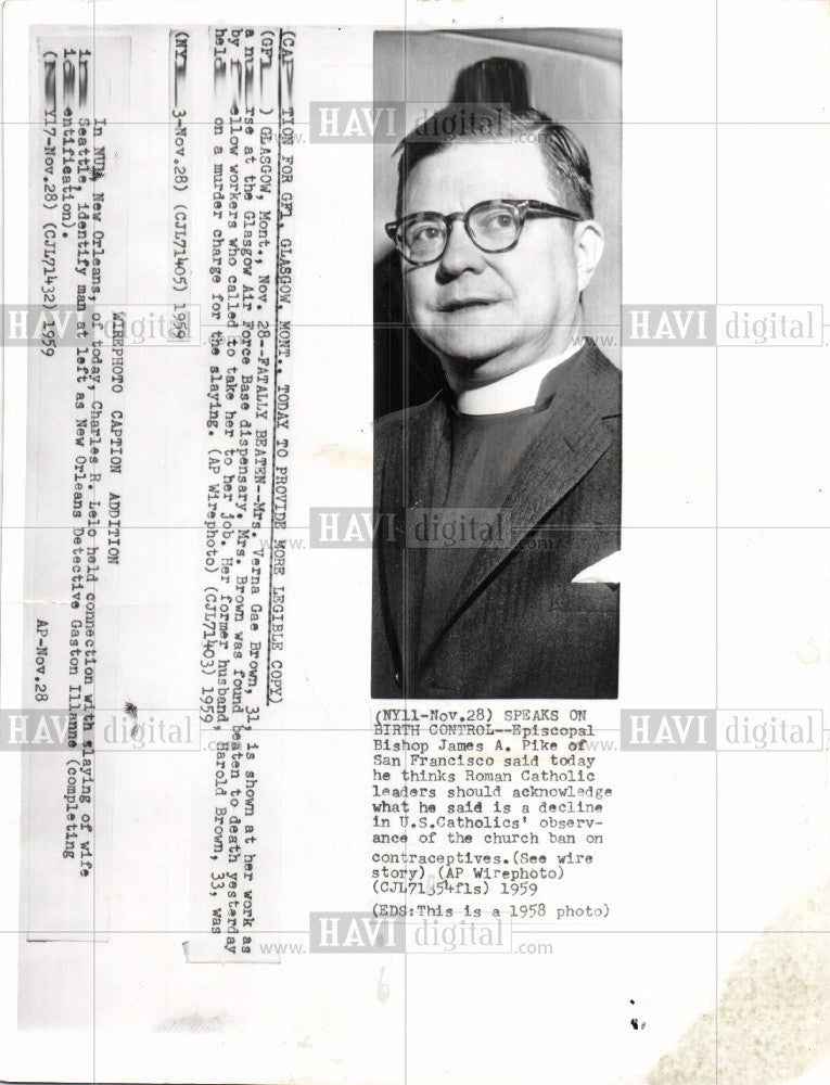 1959 Press Photo James Pike Catholic Bishop - Historic Images