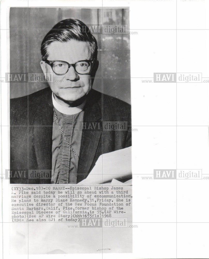 1968 Press Photo Episcopal Bishop James A. Pike - Historic Images