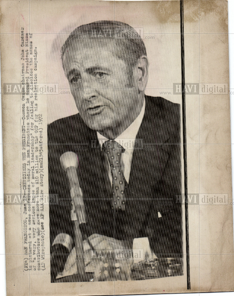 1972 Press Photo Common Cause John Gardner Nixon - Historic Images