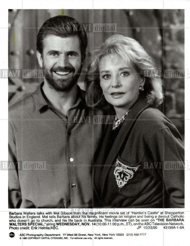 1990 Press Photo Barbara Walter Mel Gibson - Historic Images