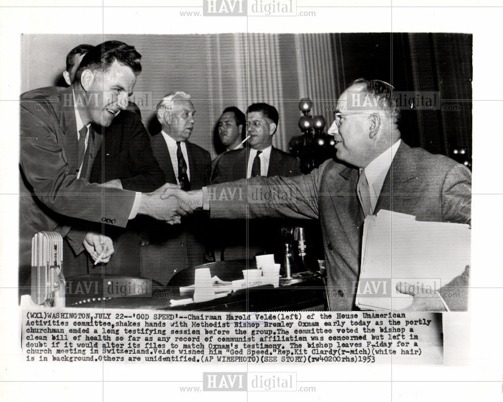 1953 Press Photo Harold Velde Bromley Oxnam Testimony - Historic Images