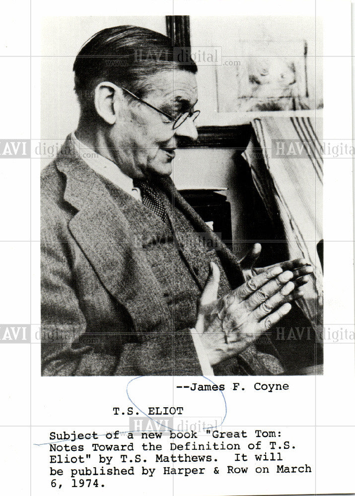 1974 Press Photo Eliot  American-born English poet - Historic Images