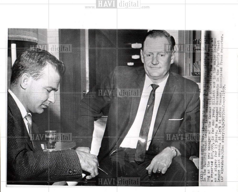 1959 Press Photo Bob Elliott Manager Athletics Kansas C - Historic Images