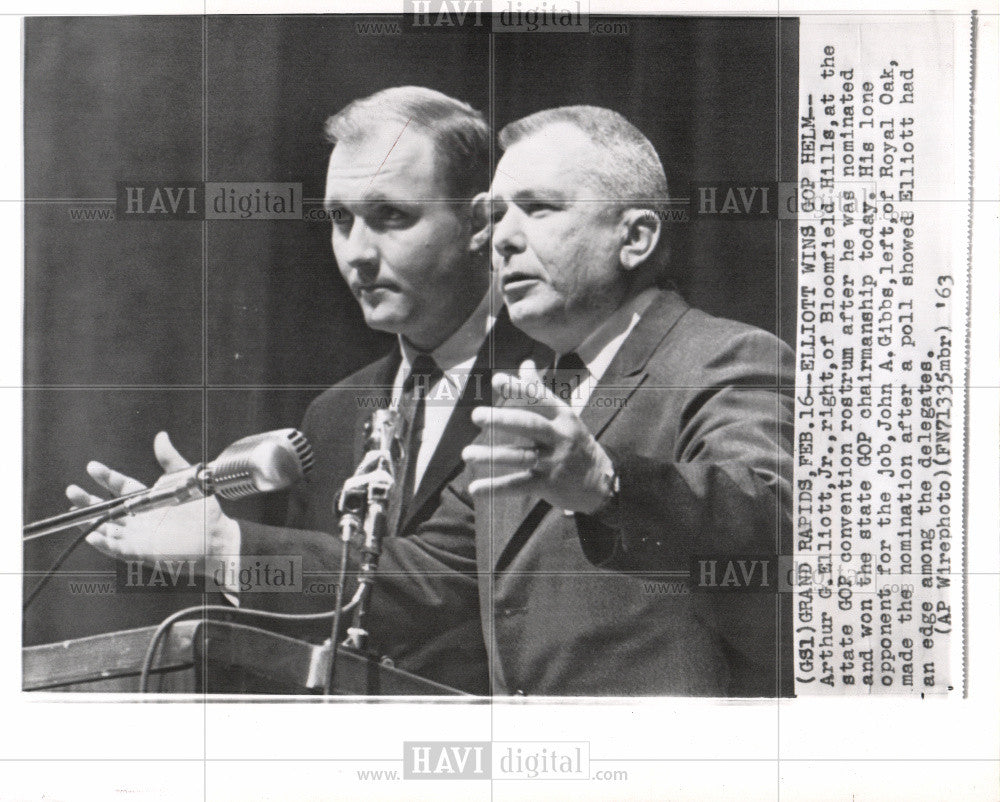 1963 Press Photo Arthur Elliott John Gibbs GOP chairman - Historic Images