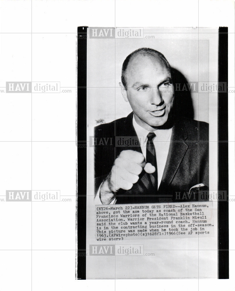 1966 Press Photo Alex Hannum Coach Warriors - Historic Images