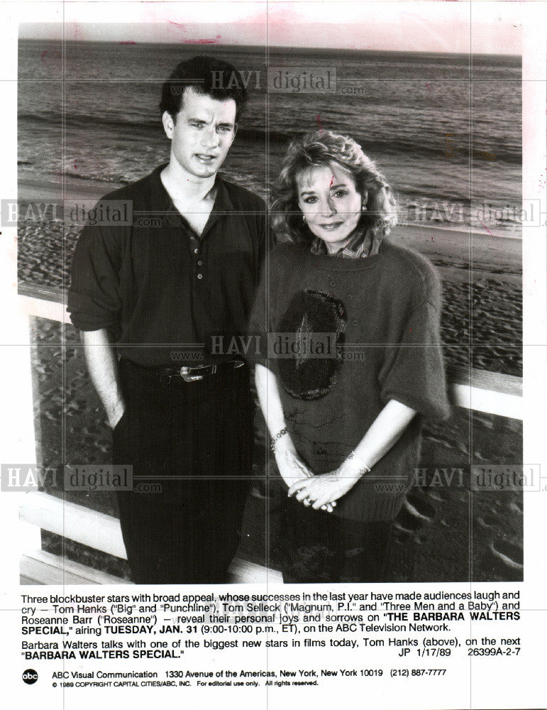 1990 Press Photo Thomas Jeffrey Tom Hanks roseanne barr - Historic Images