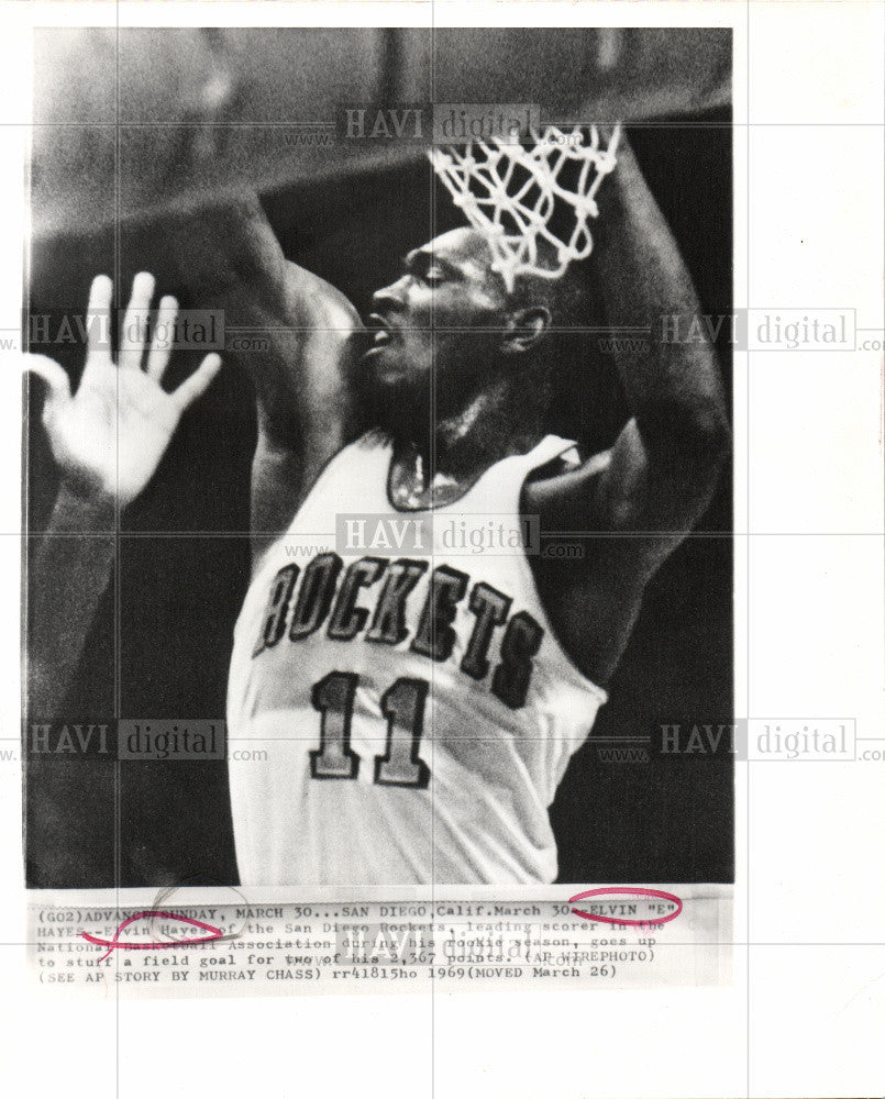 1969 Press Photo Elvin Hayes San Diego Rockets - Historic Images