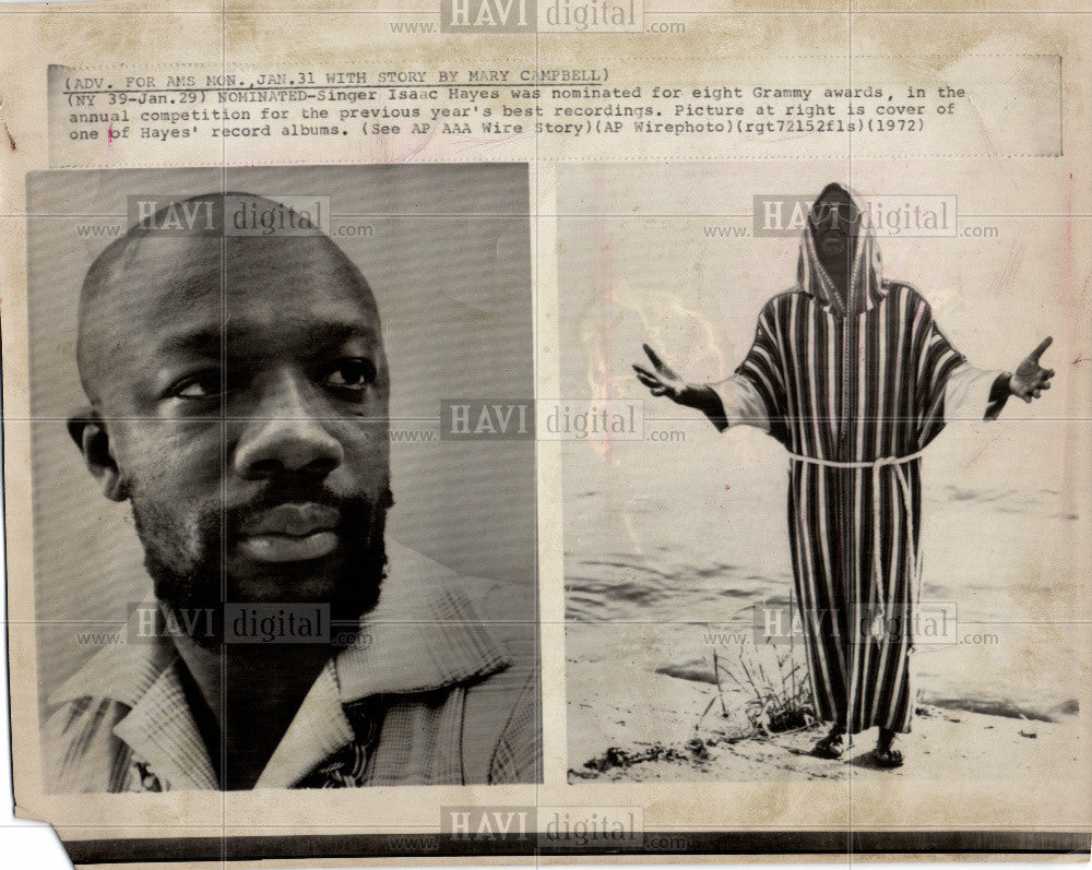 1972 Press Photo Isaac Hayes nominated Grammys singer - Historic Images