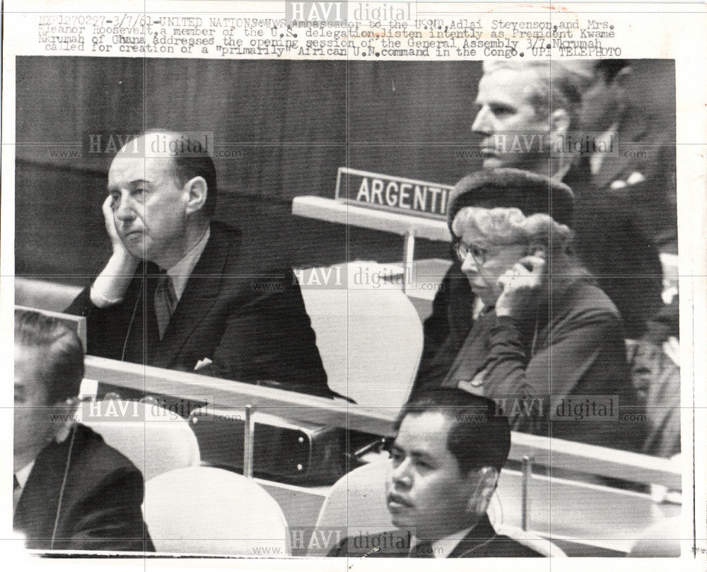 1961 Press Photo Adlai Stevens Eleanor Roosevelt UN - Historic Images