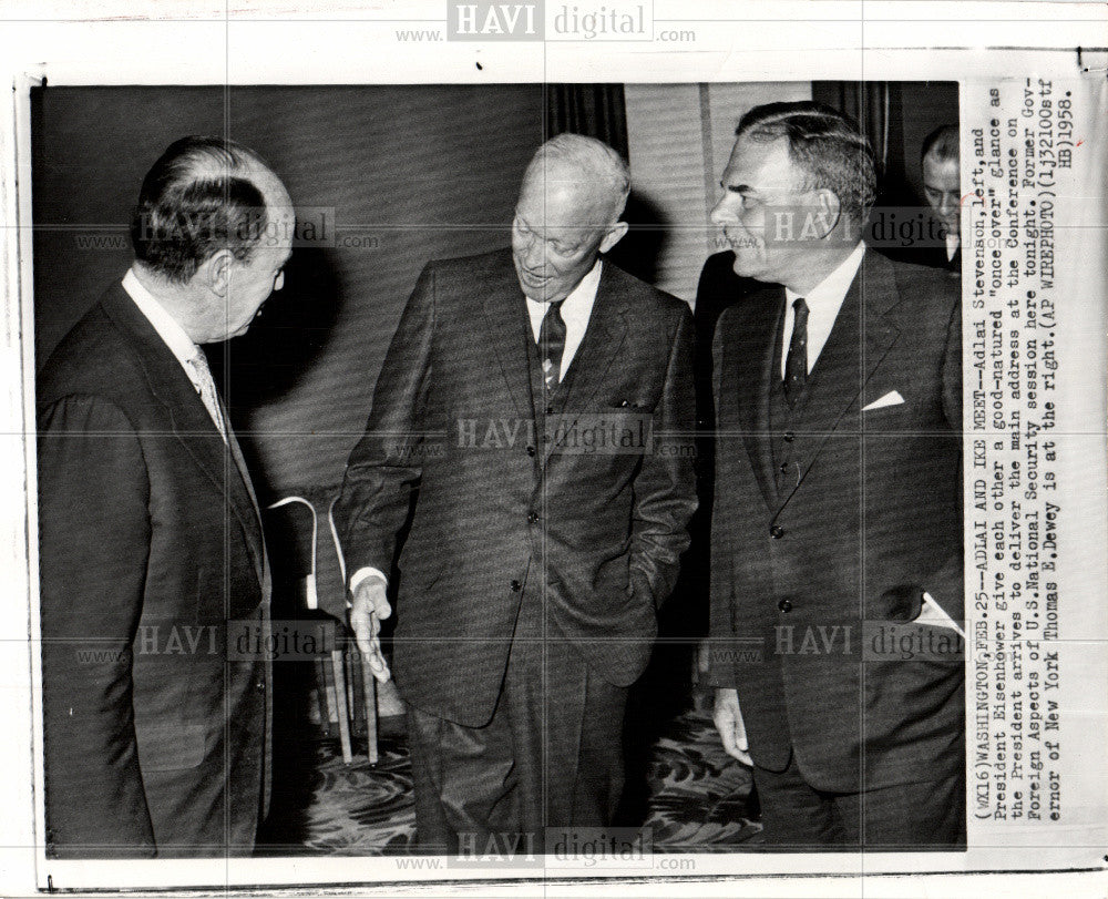 1958 Press Photo Adlai Stevenson Eisenhower T.E.Dewey - Historic Images