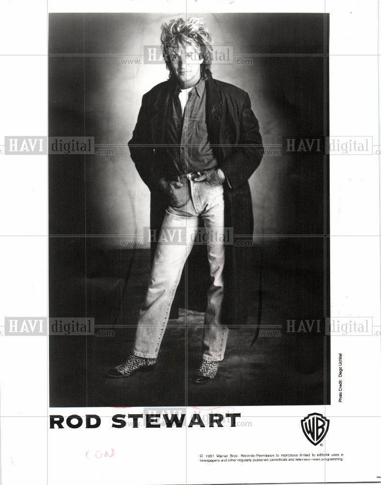 1991 Press Photo Rod Steward Rock,pop blues rock Singer - Historic Images