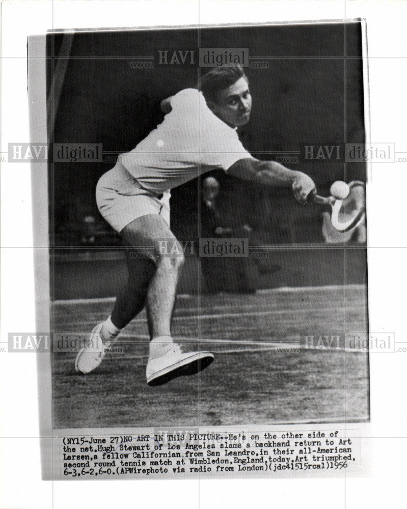 1956 Press Photo Hugh Stewart Wimbledon tennis singles - Historic Images