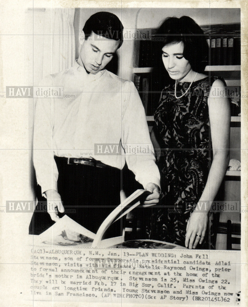 1962 Press Photo John Stevenson Natalie Owings Engaged - Historic Images