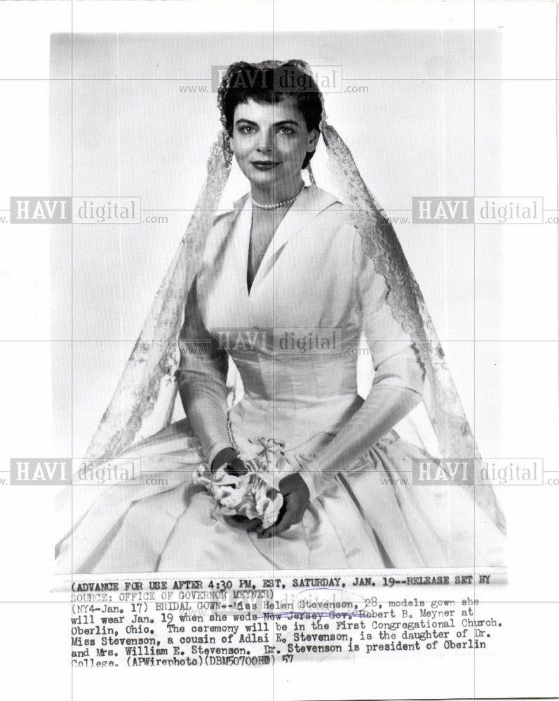 1957 Press Photo Helen Stevenson Cousin Adlai Weds Gov - Historic Images