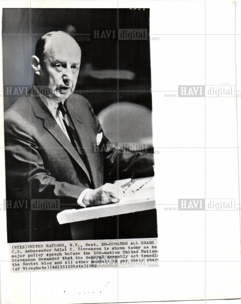 1962 Press Photo Adlai Stevenson, US Ambassador to UN - Historic Images