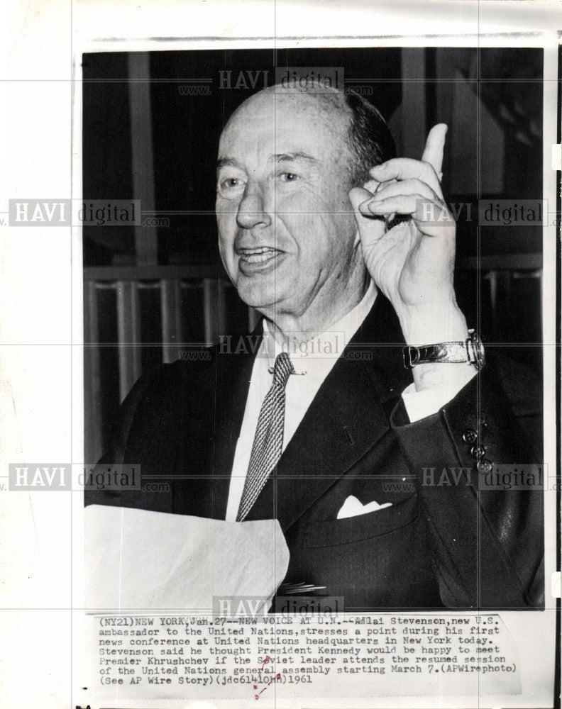 1961 Press Photo Adlai Stevenson United Nations ambass. - Historic Images