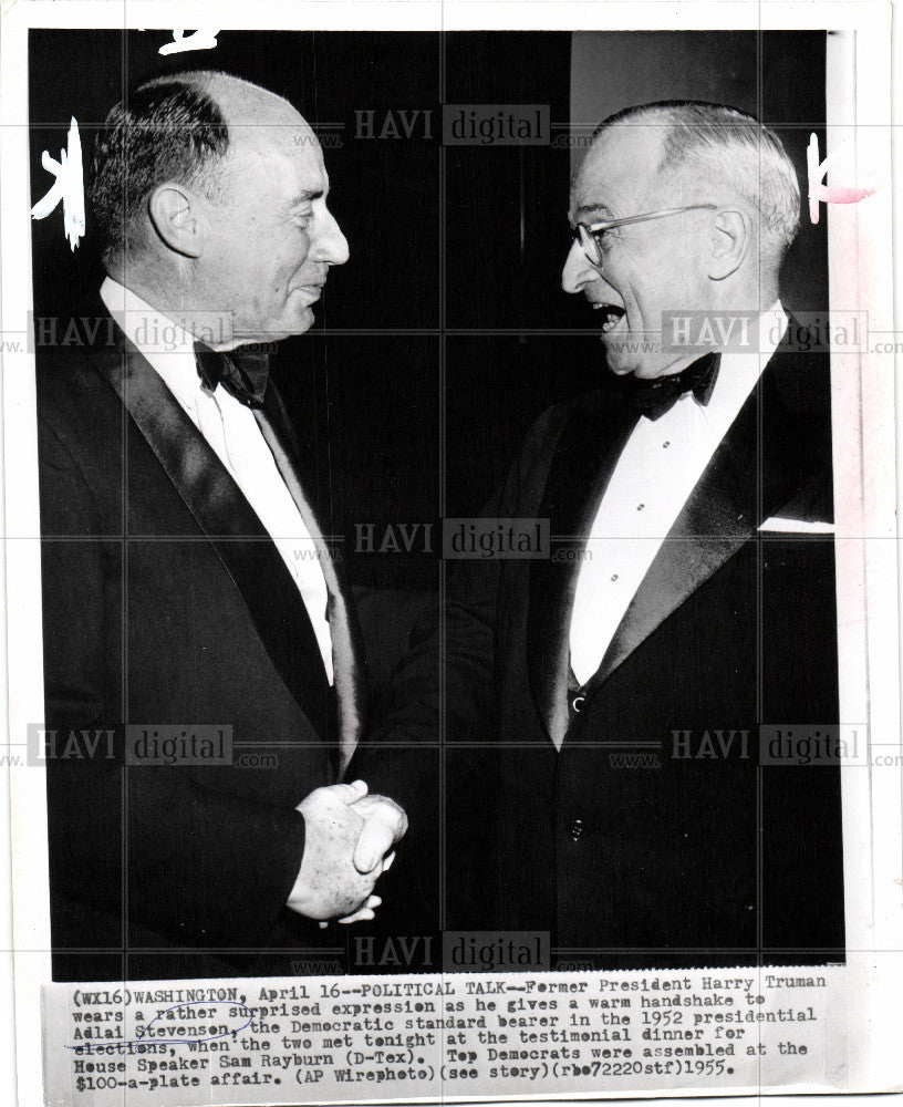 1955 Press Photo Harry Truman Adlai Stevenson - Historic Images