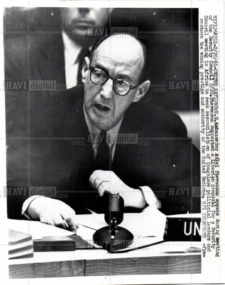 1961 Press Photo Adlai Stevenson, US Ambassador to UN - Historic Images