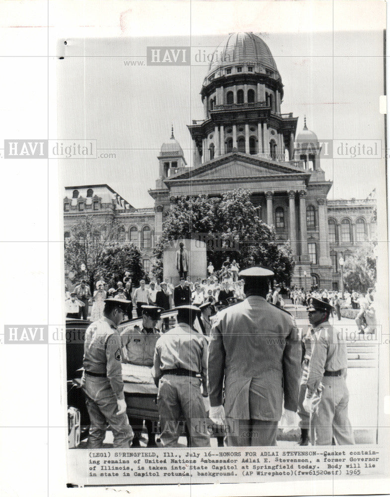 1965 Press Photo Adlai E. Stevenson Casket Springfield - Historic Images