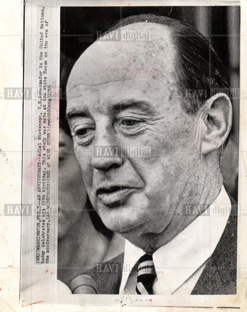 1965 Press Photo Adlai Stevenson U.S. Ambassador - Historic Images