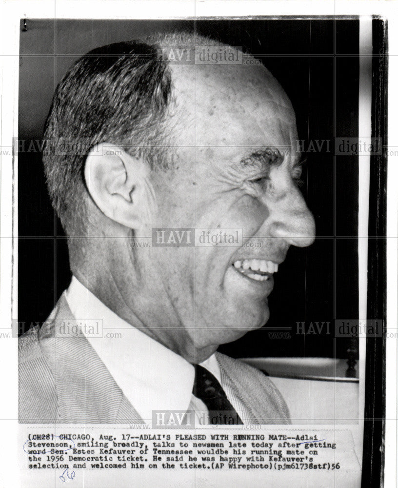 1956 Press Photo Adlai Stevenson Presidential candidate - Historic Images