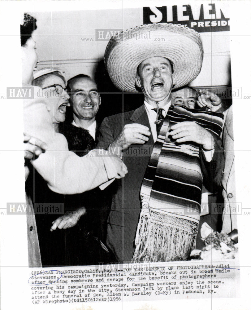 1956 Press Photo Adlai Stevenson presidential candidate - Historic Images