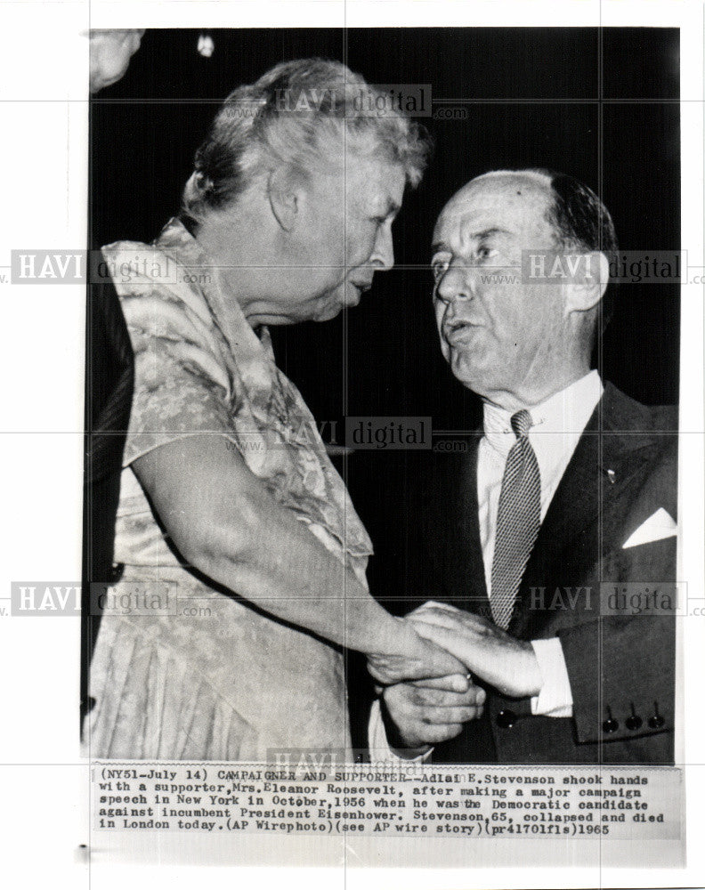 1965 Press Photo Adlai Stevenson Eleanor Roosevelt - Historic Images