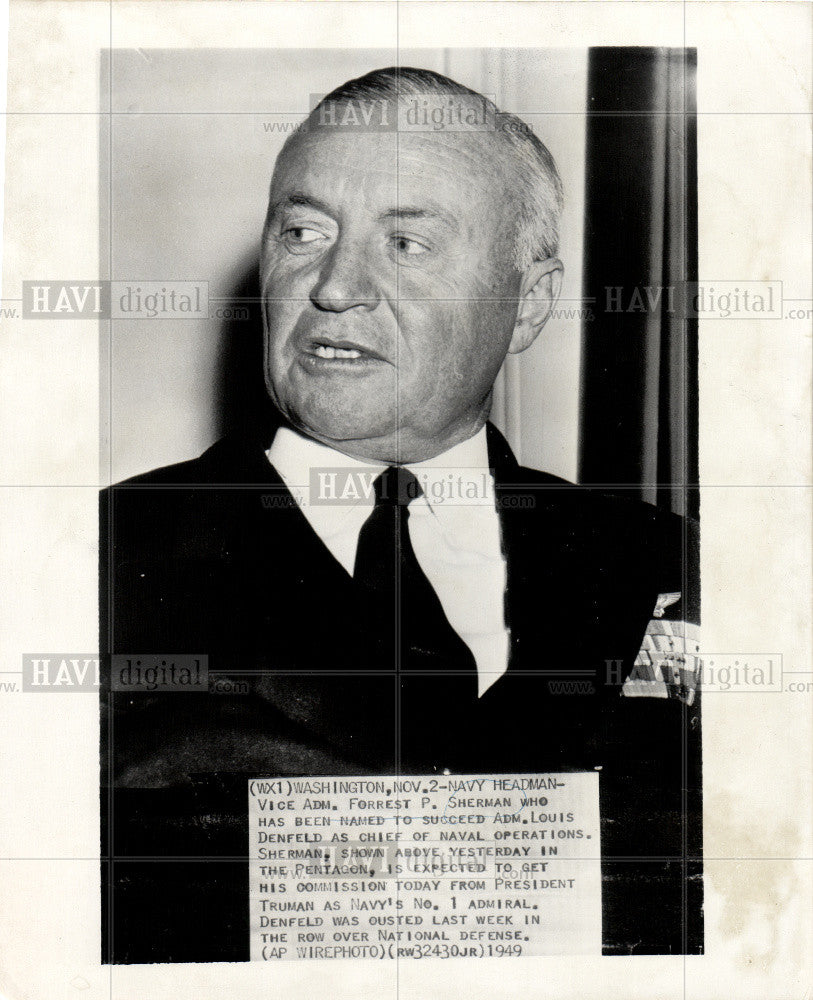 1949 Press Photo Vice Adm. Forrest P. Sherman Navy - Historic Images