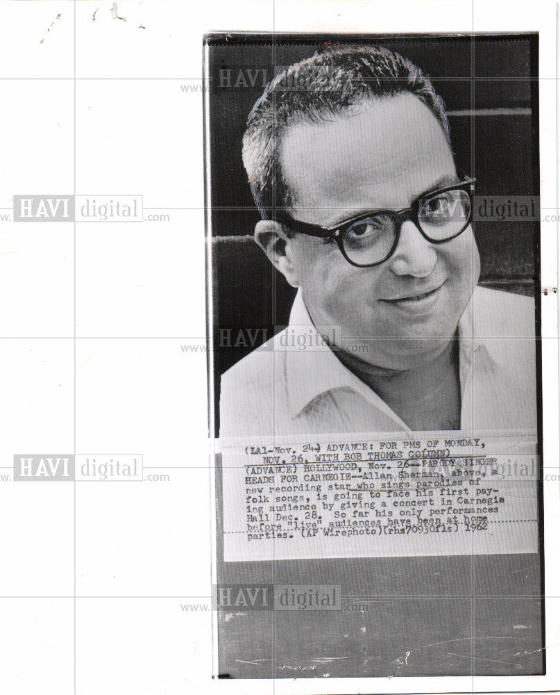 1962 Press Photo Allan Sherman - Historic Images