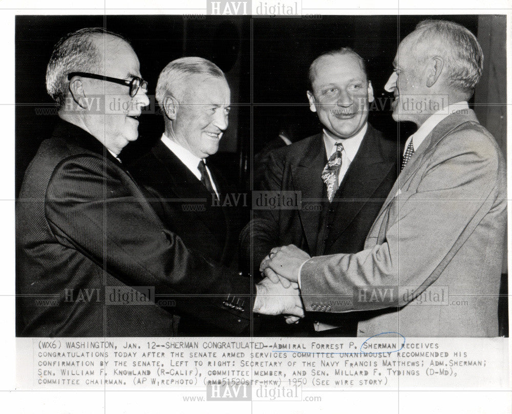 1950 Press Photo Forrest P. Sherman admiral Senate - Historic Images