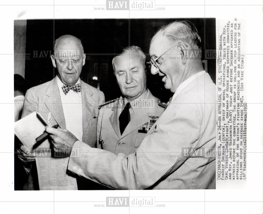 1950 Press Photo Admiral Forrest Sherman Carl Vinson - Historic Images