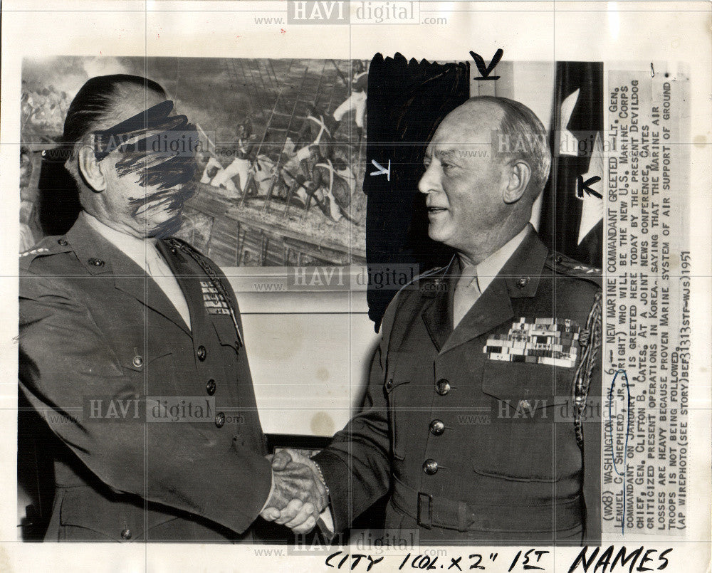 1956 Press Photo Gen Lemuel C Shepherd Jr Gen C B Cates - Historic Images