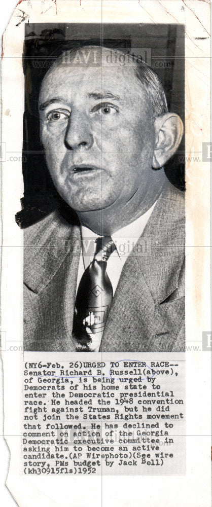1960 Press Photo Senator Richard B. Russell democrat - Historic Images