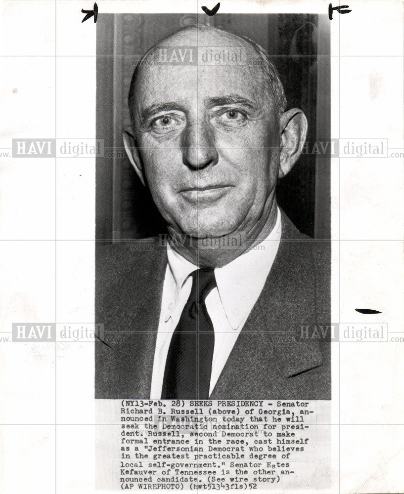 1952 Press Photo Richard Russell Democrat candidate - Historic Images