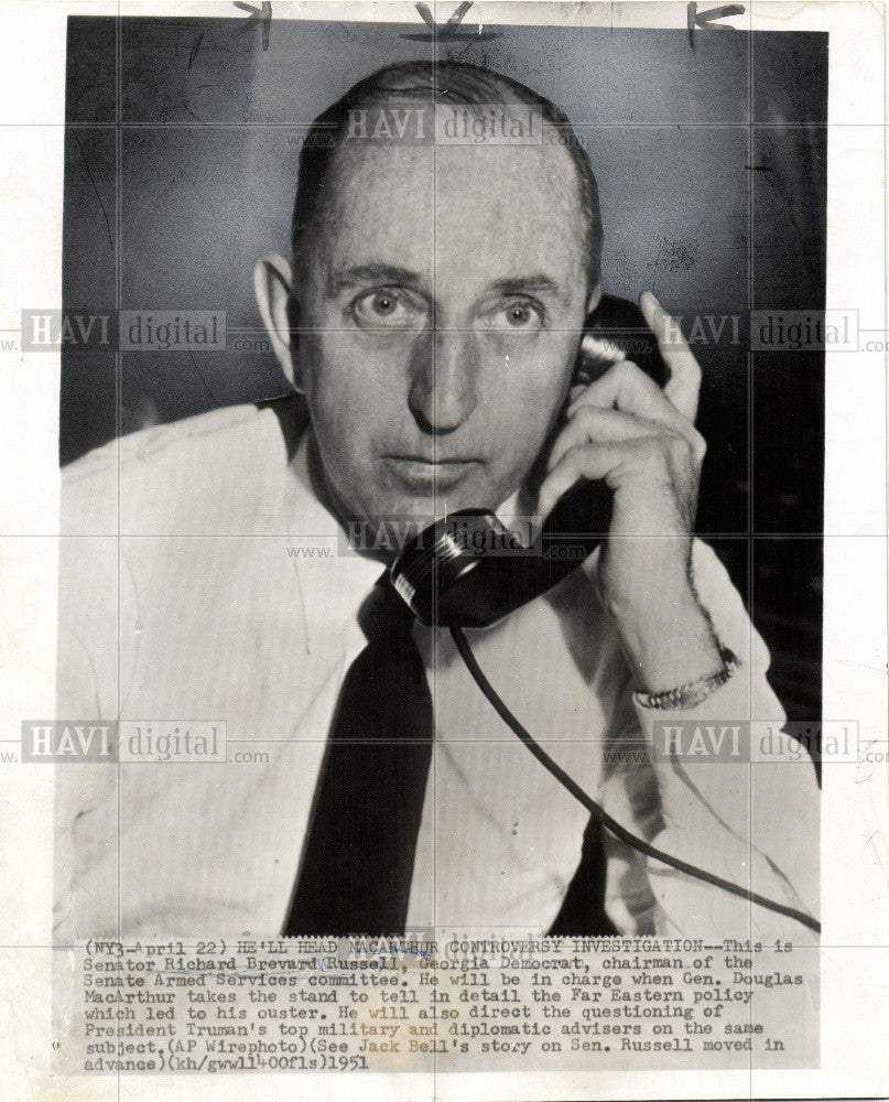 1952 Press Photo Richard Russell Douglas MacArthur - Historic Images