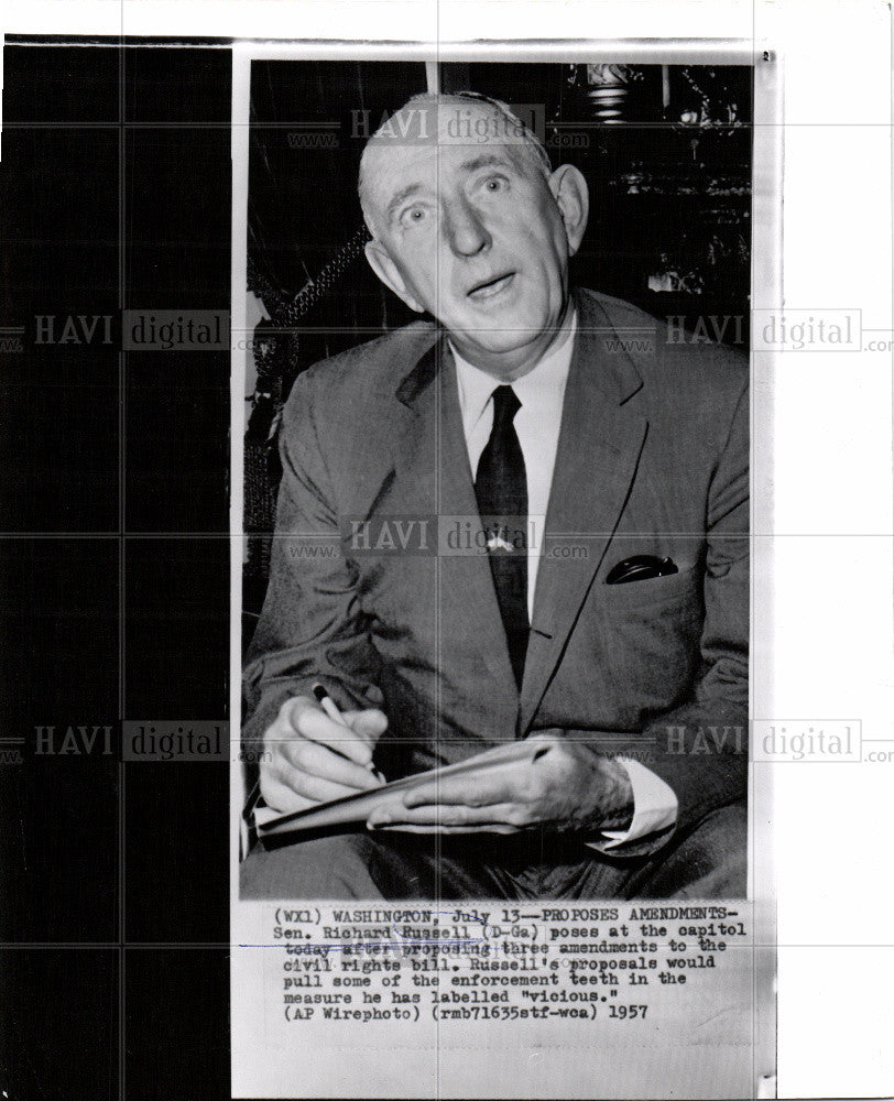 1957 Press Photo Richard Russell Senator Georgia - Historic Images