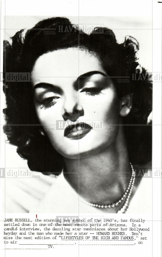 1986 Press Photo Jane Russell American Film Actress - Historic Images