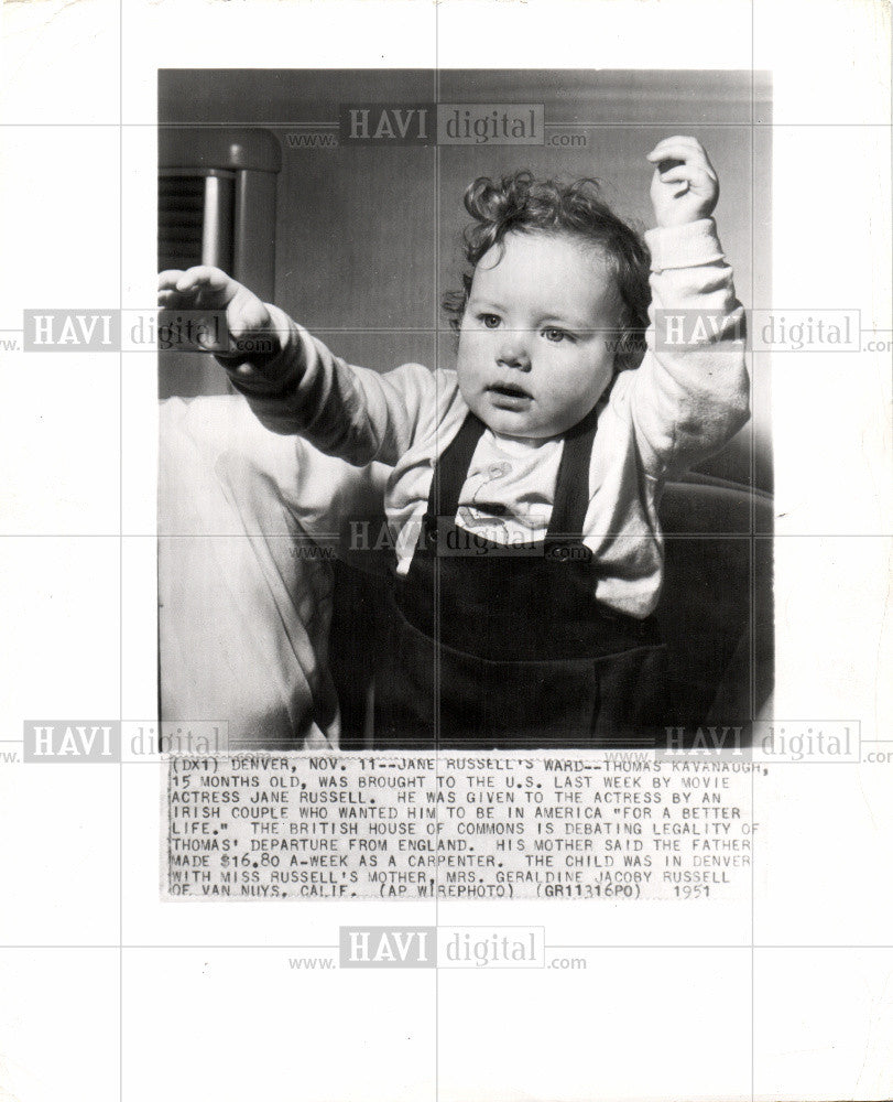 1951 Press Photo JANE RUSSELL&#39;S IRISH WARD - Historic Images