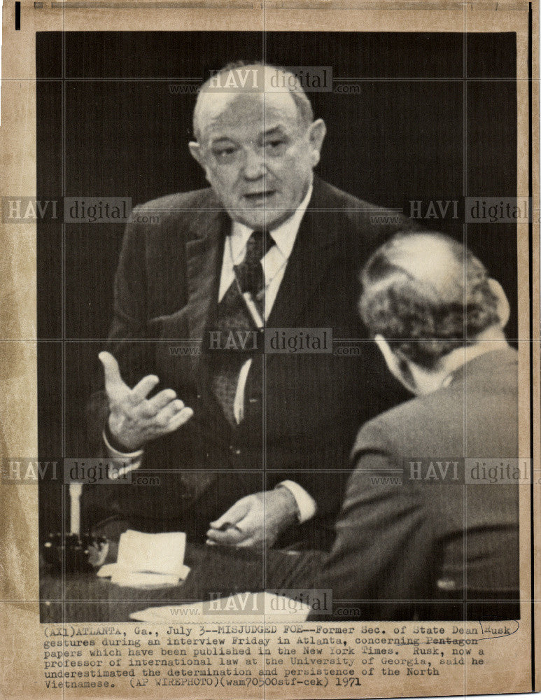 1971 Press Photo Dean Rusk Atlanta Pentagon Papers - Historic Images