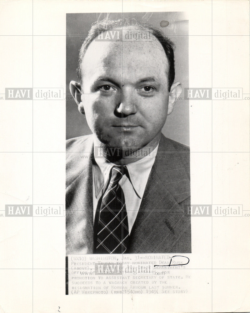 1949 Press Photo David Dean Rusk - Historic Images